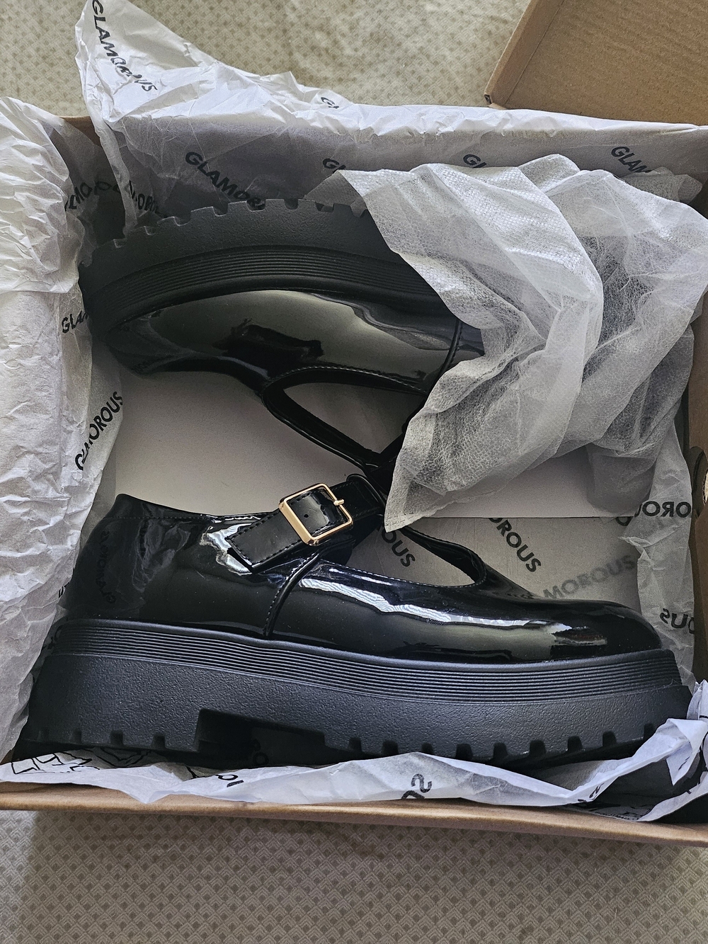 Glamorous chunky t-bar mary janes in black patent in Box- Size 7 - Picture 3 of 3